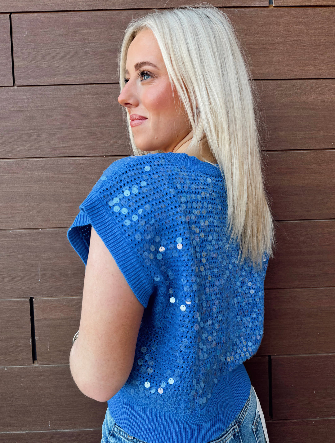 Sequin Sky VNeck Sweater Top