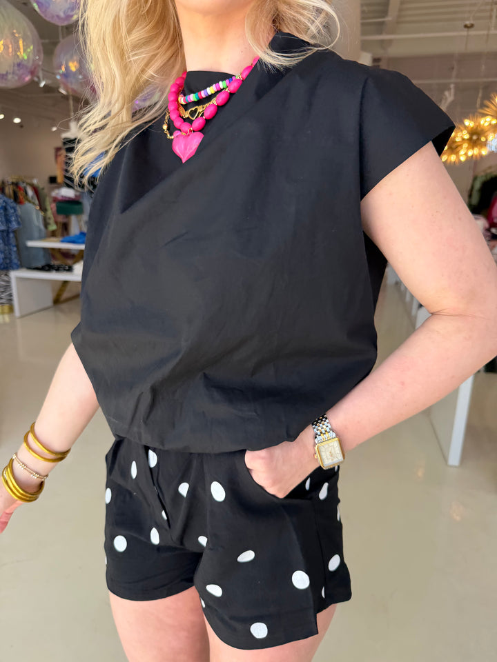 Black Short Sleeve Poplin Top