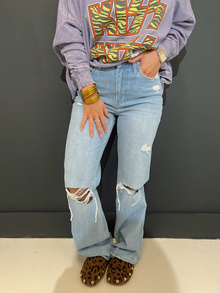 Light Blue Distressed Knees Jeans