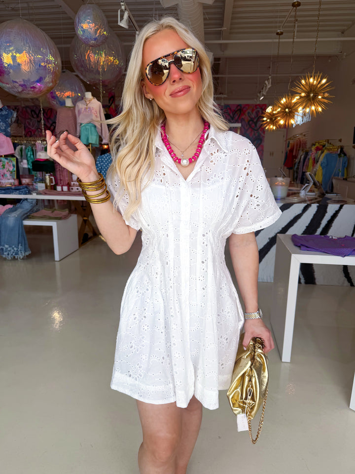 The Halle Eyelet Pleated Lace Dress