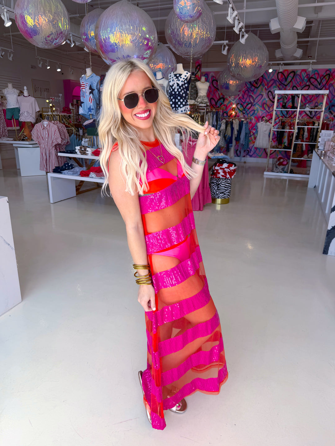 QOS Sheer Hot Pink and Orange Coverup