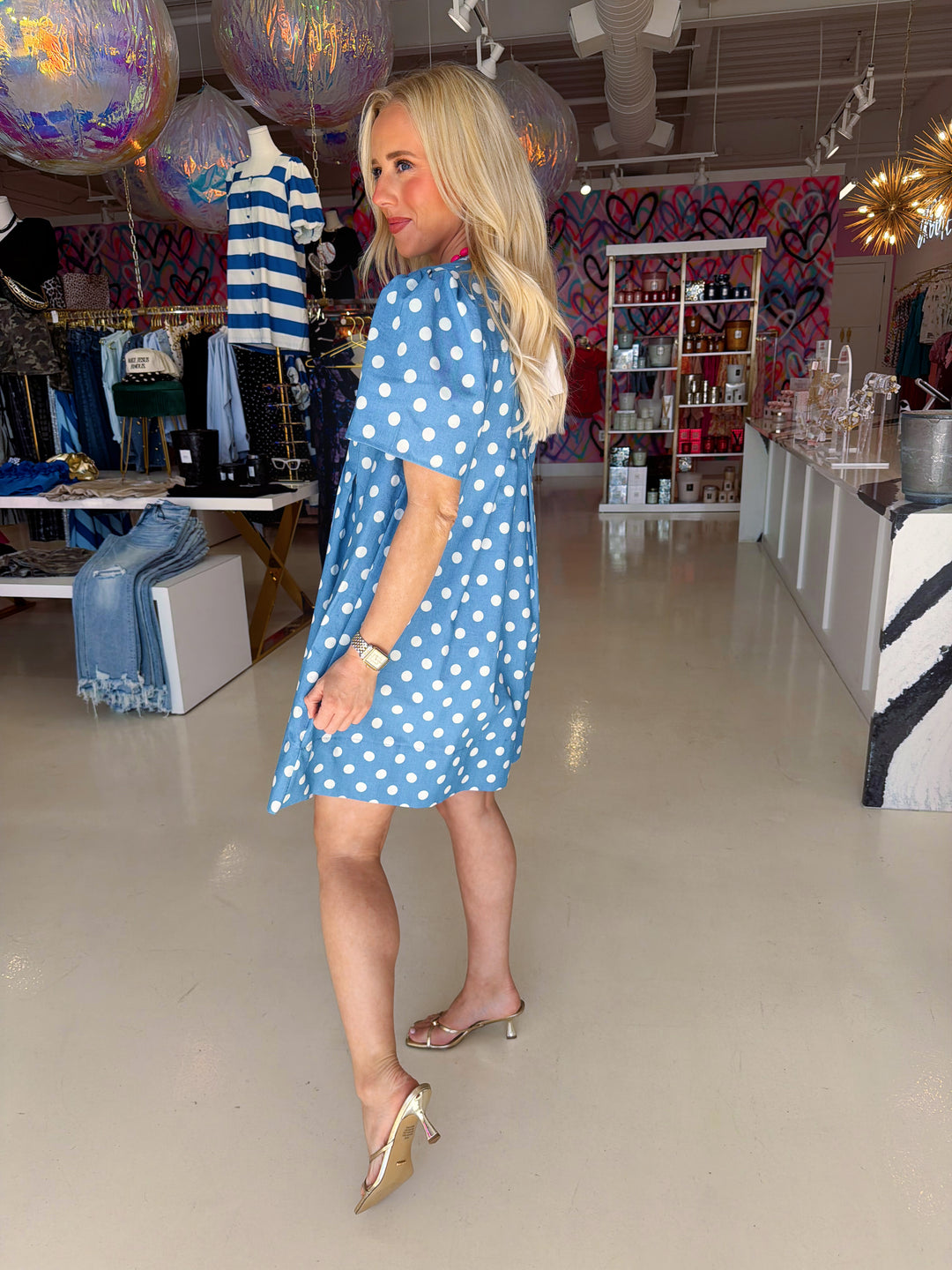 Fun Girl Denim Polka Dot Dress