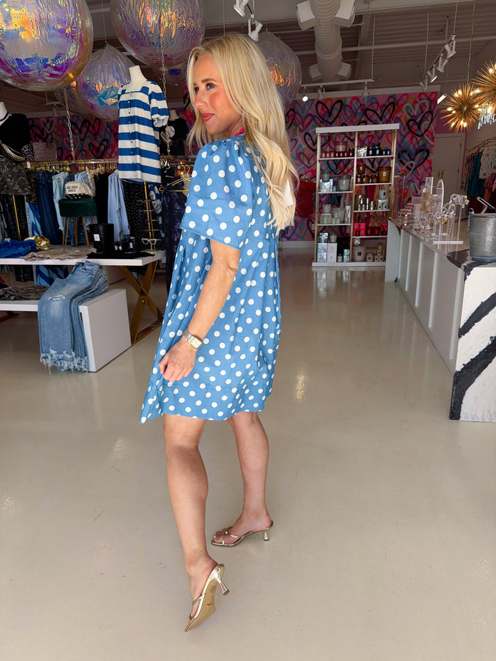 Fun Girl Denim Polka Dot Dress