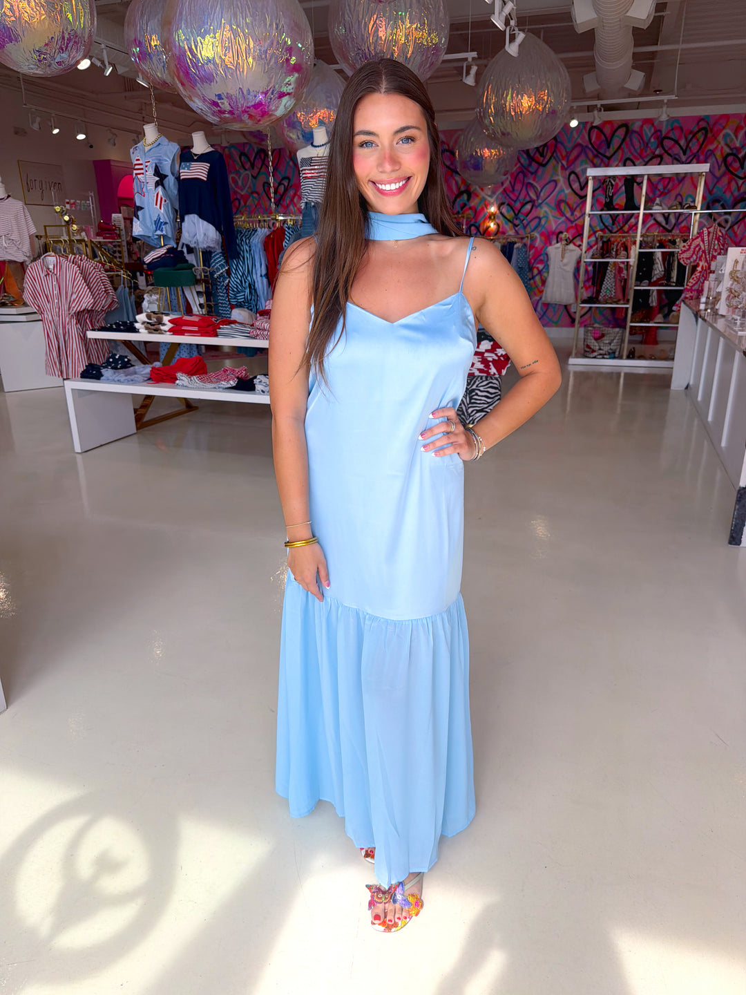 Ocean Blue Dress with Neck Scarf L
