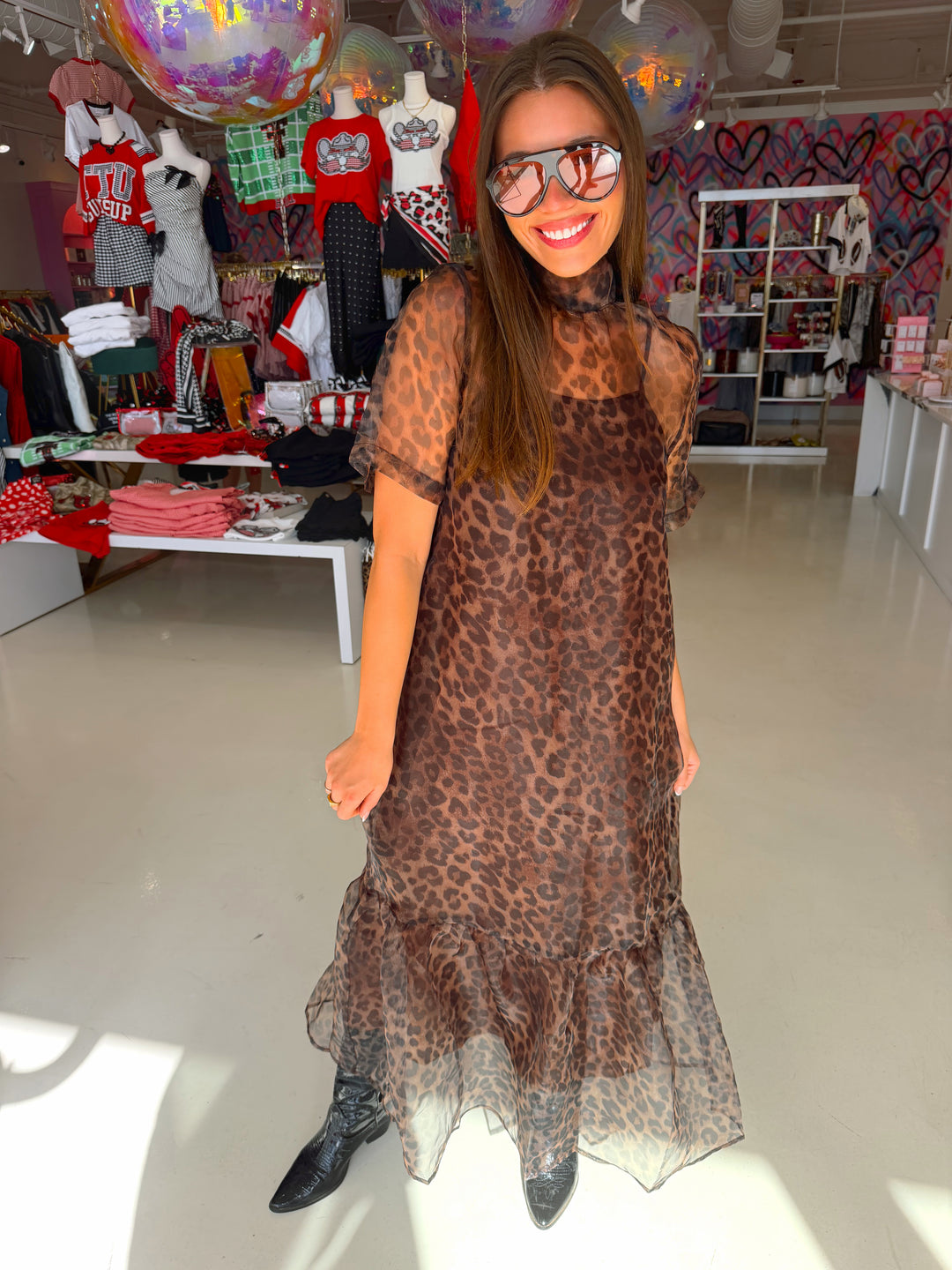 Sheer Brown Leopard Midi Dress
