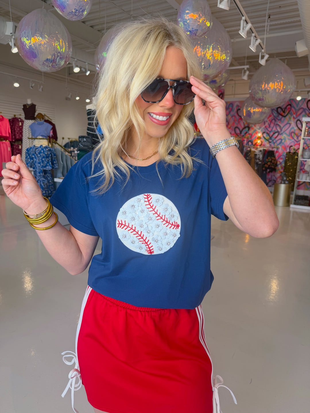 QOS Navy Flower Baseball Tee