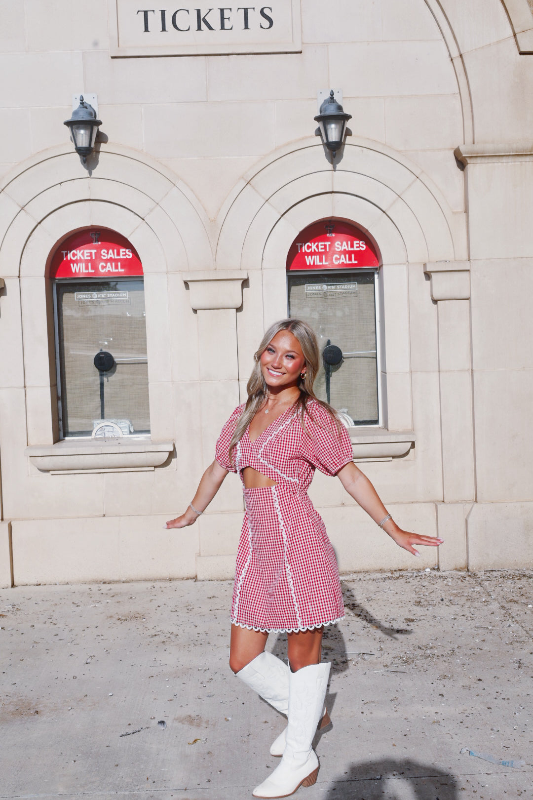 Red Gingham V Neck Mini Dress