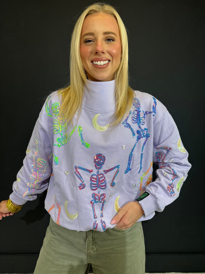 QOS Lavender Dancing Skeleton Mock Neck Sweatshirt