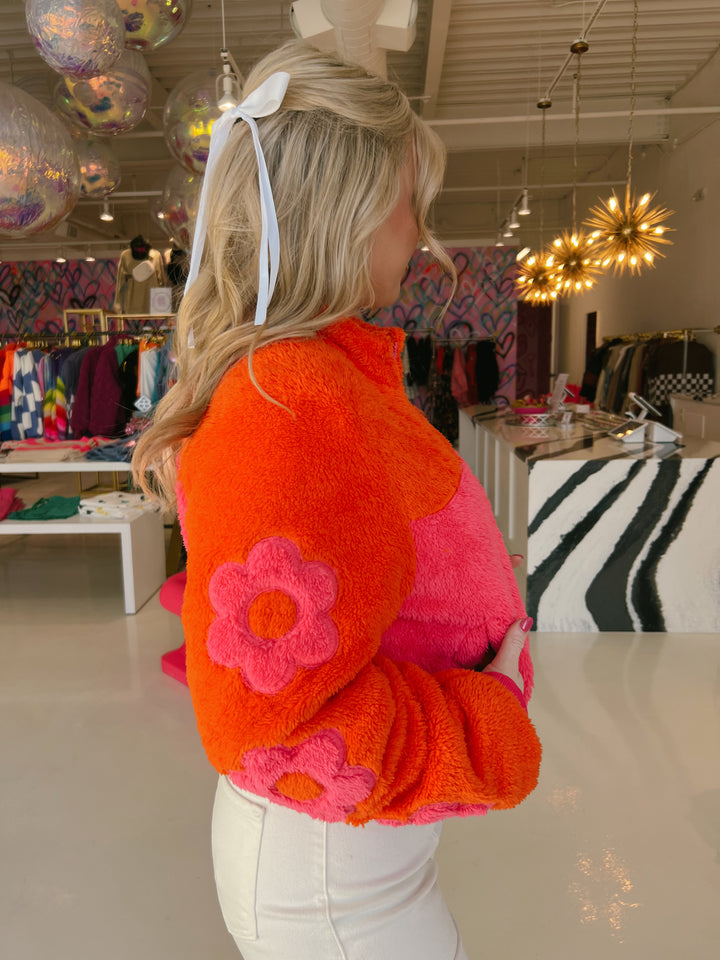 Karlie Orange Retro Floral Fleece Jacket