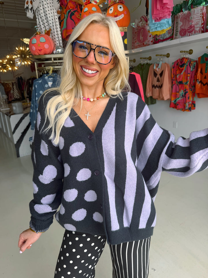 Lavender Mix, Dot & Stripe Cardigan