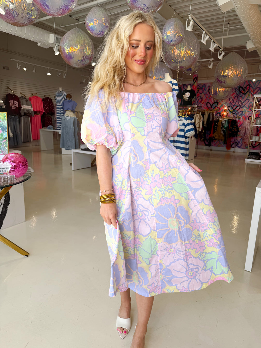 Large Floral Off The Shoulder Karlie Spring Dress