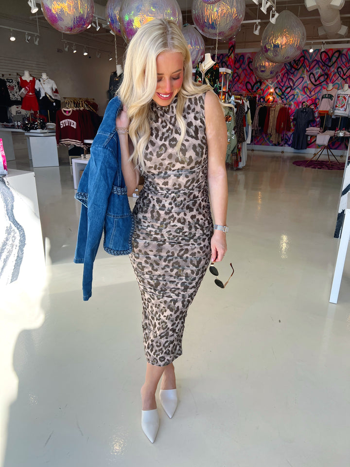 Power Print Mesh Midi Dress