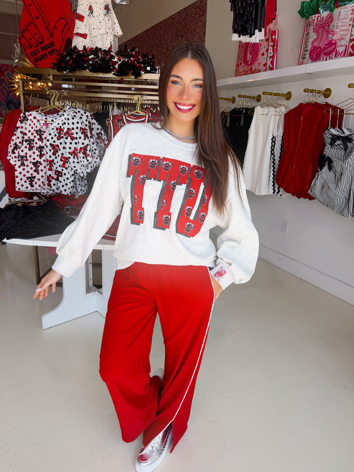 QOS Texas Tech Oversized Printed Mascot Letter Sweatshirt