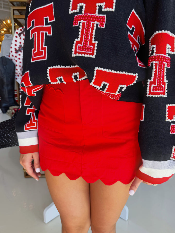 Celine Red Scalloped Skirt