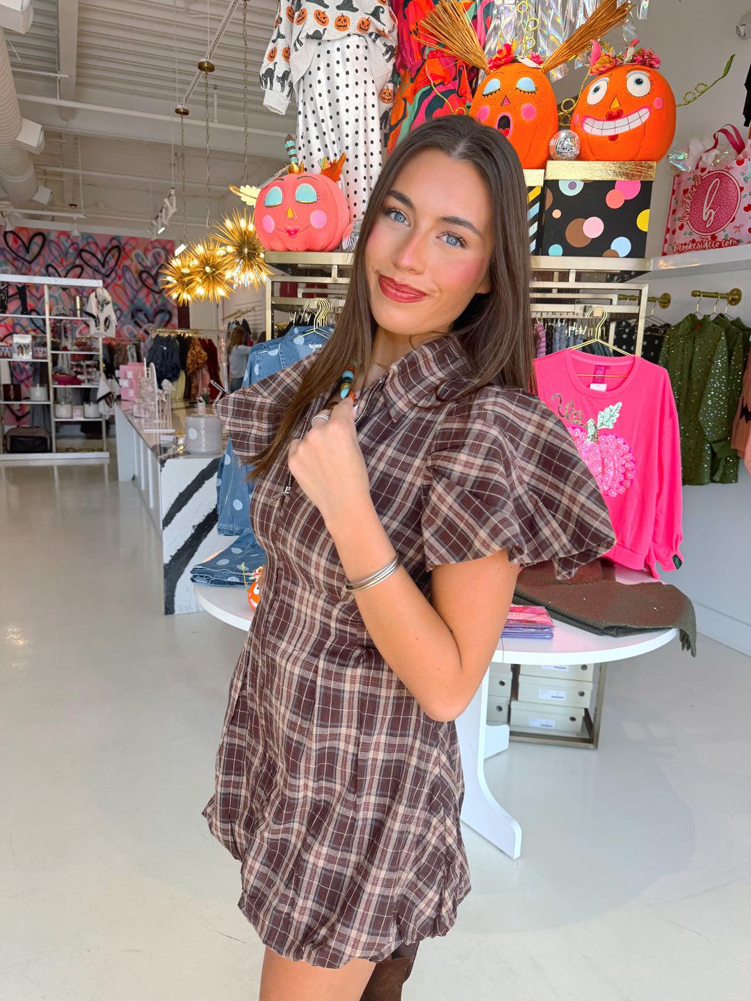 Jean Plaid Bubble Mini Dress