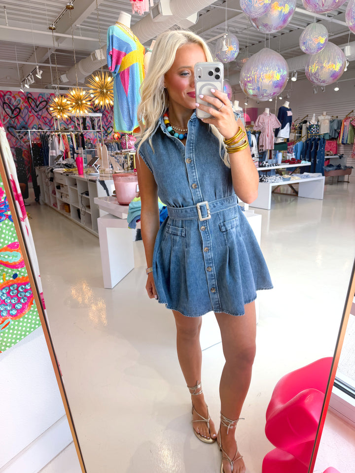 Denim Button Shirt Dress W Belt