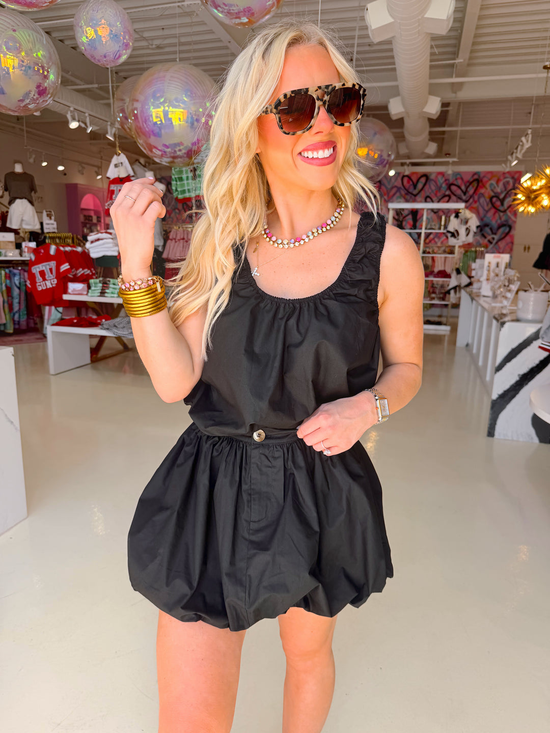 Solid Black Poplin Bubble Tank