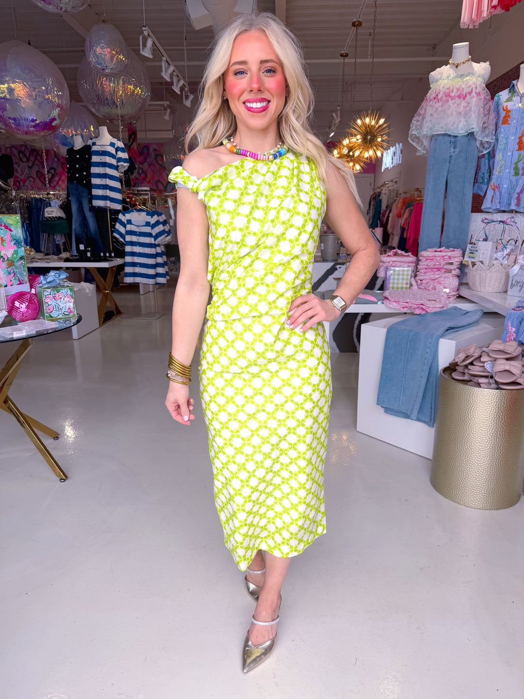 Chainlink Asymmetrical One Shoulder Midi Dress