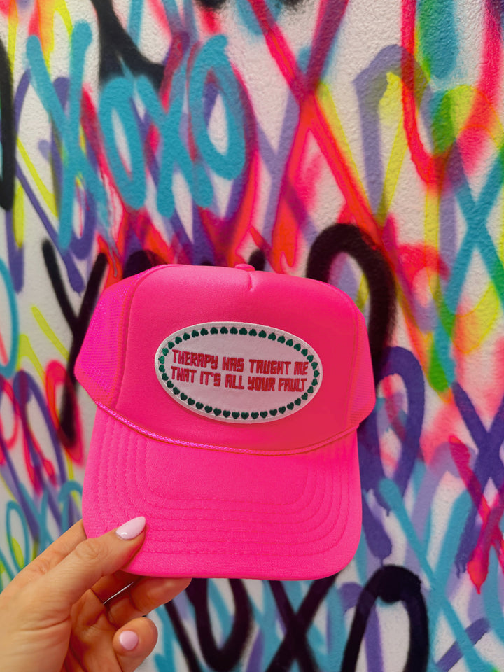 Therapy Taught Me Neon Pink Mesh Hat