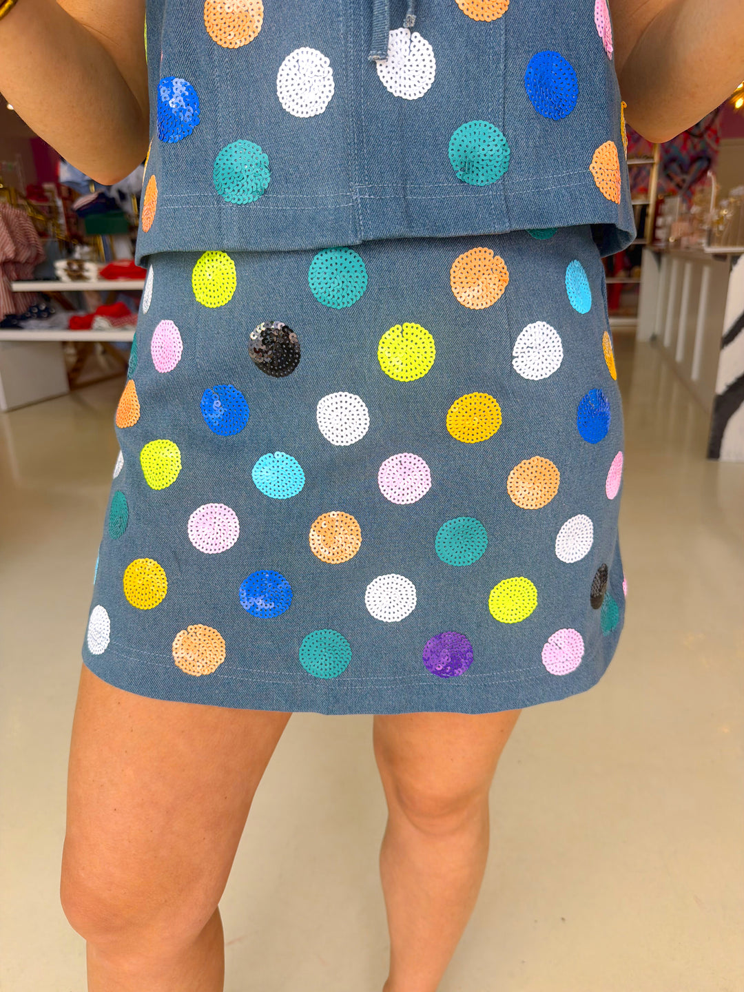 QOS Denim Multi Polka Skirt