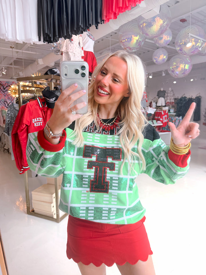 QOS Texas Tech Colorblock Football Field Sweatshirt
