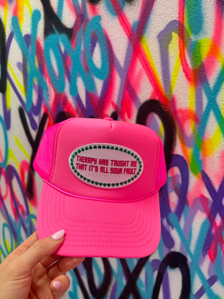 Therapy Taught Me Neon Pink Mesh Hat