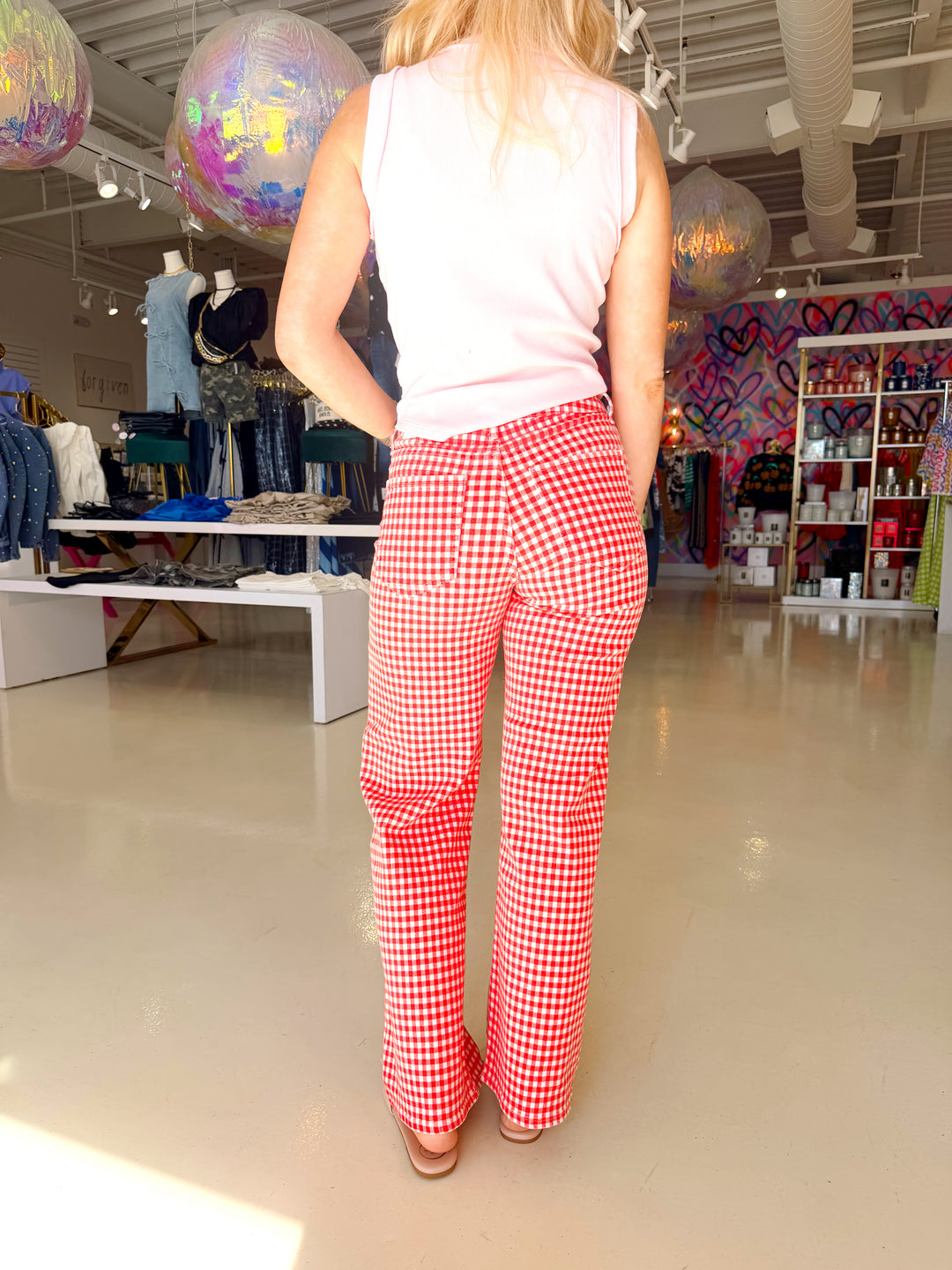 Red Gingham Spring Jeans