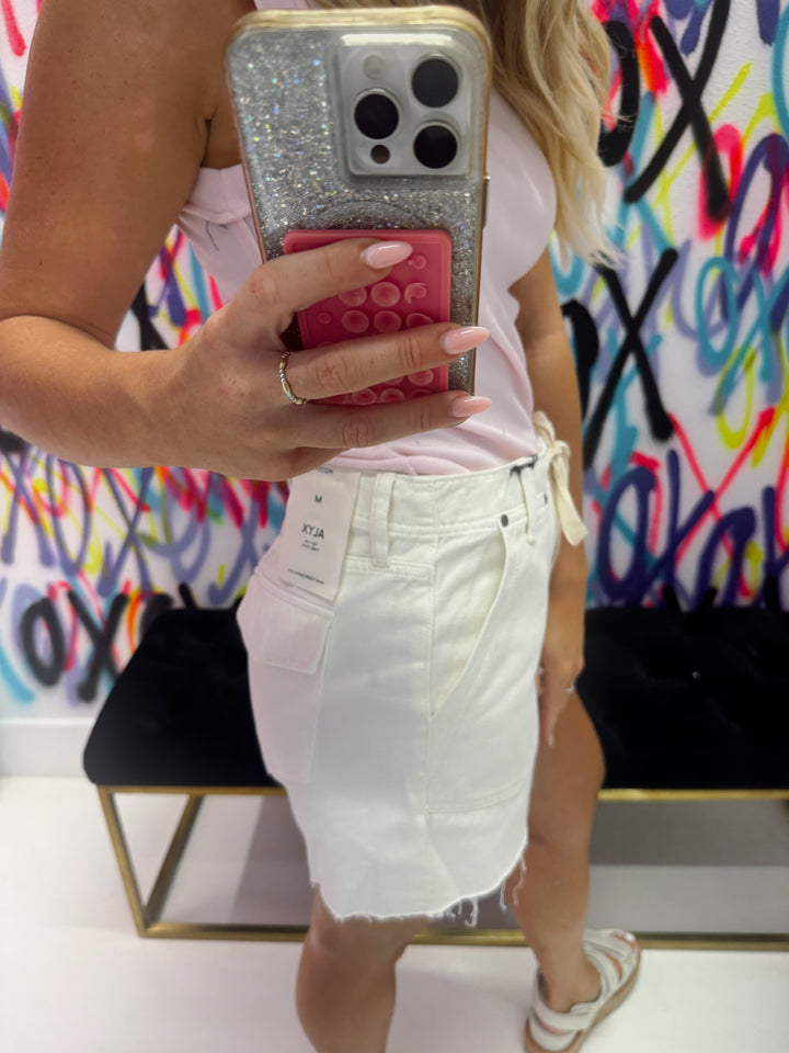 Pearl White Front Pocket Denim Shorts