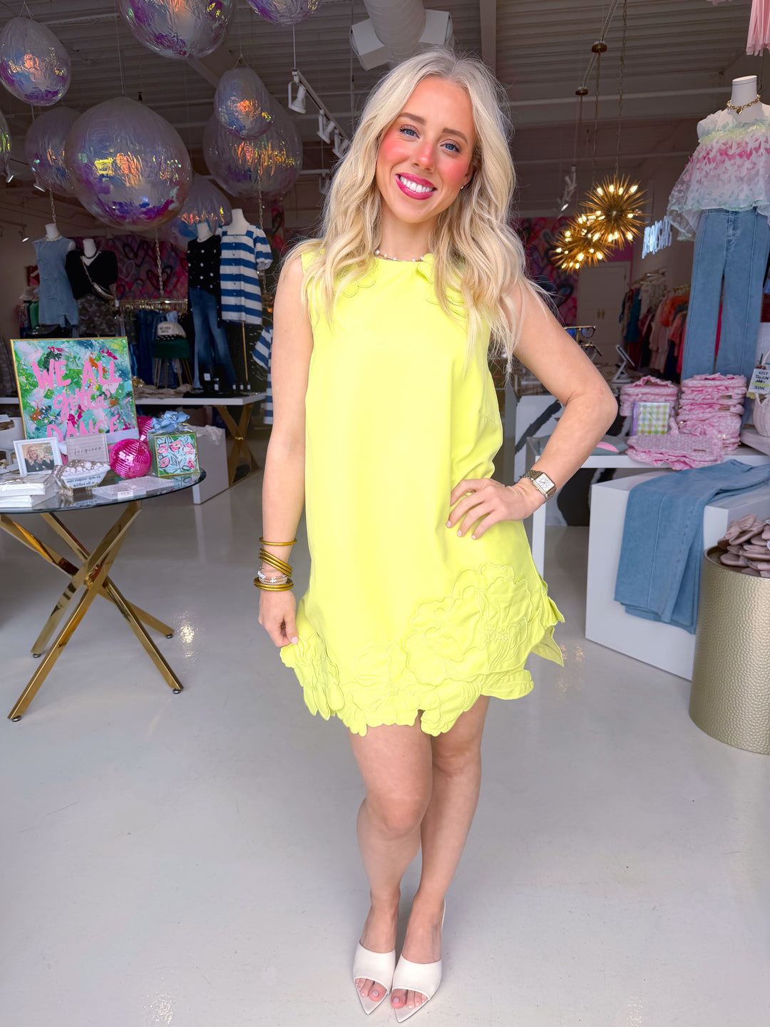 3D Floral Appliqué Sleeveless Shift Mini Dress