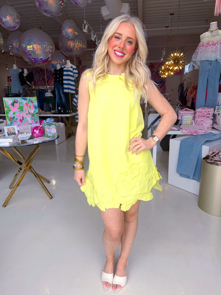 3D Floral Appliqué Sleeveless Shift Mini Dress