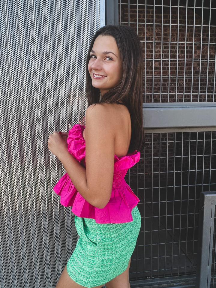Hot Pink Smocked Waist Bubble Tube Top