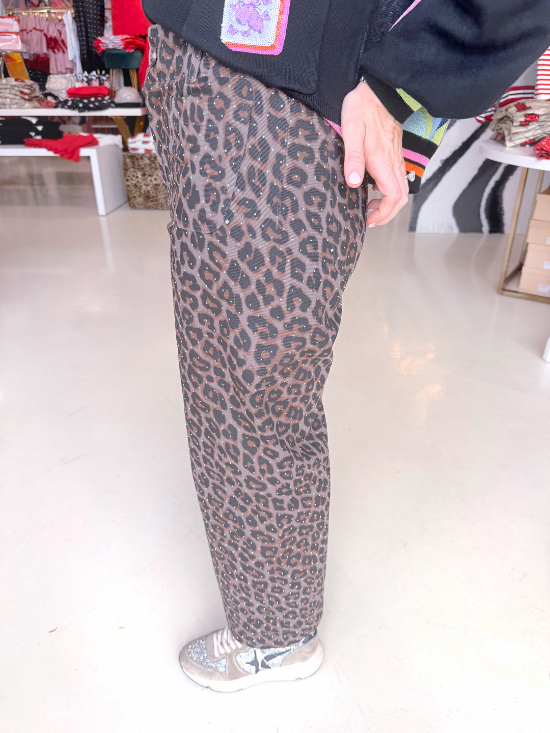 Leopard Cropped Rhinestone Pants