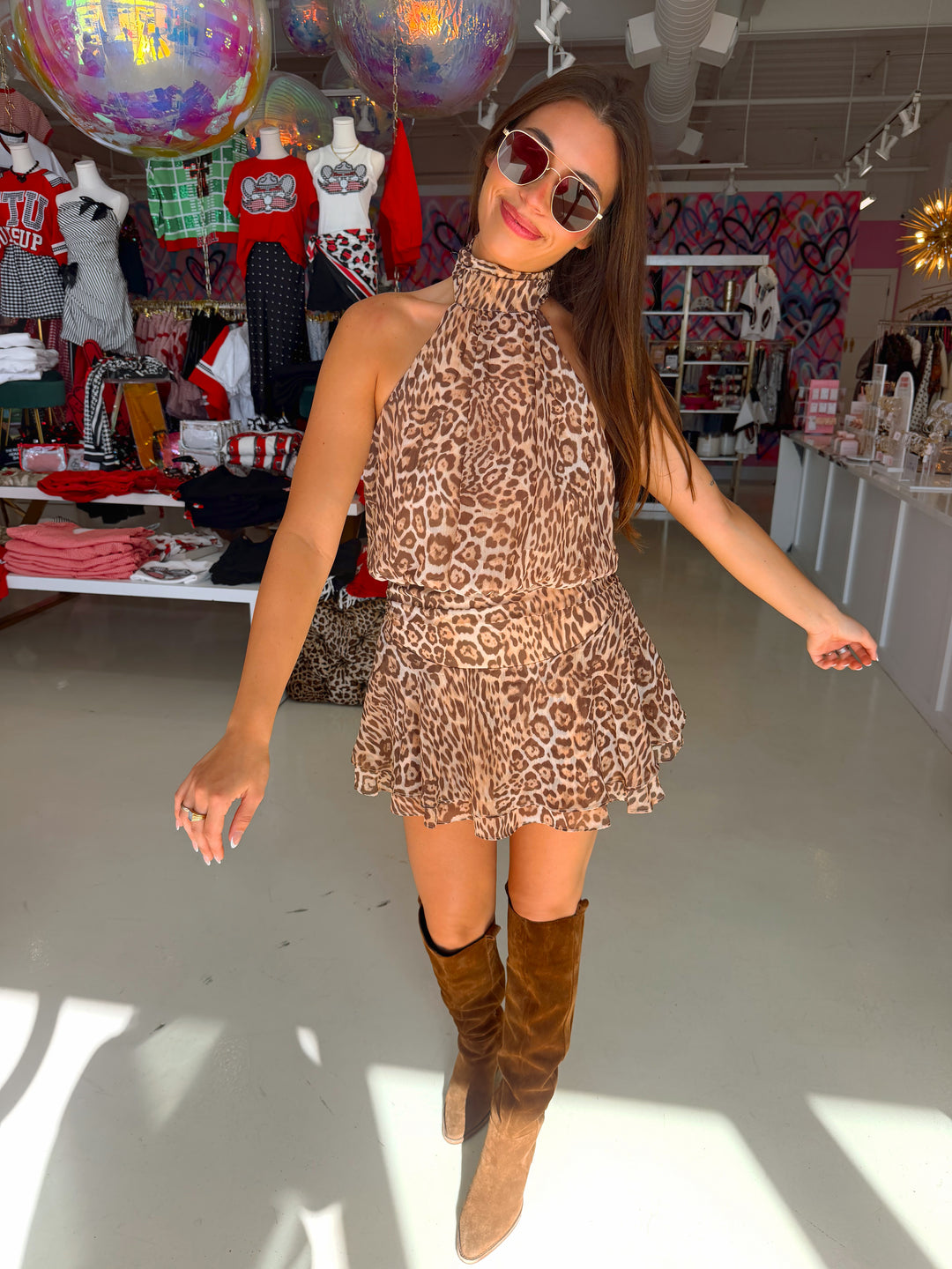 Chloe Leopard Halter Mini Dress