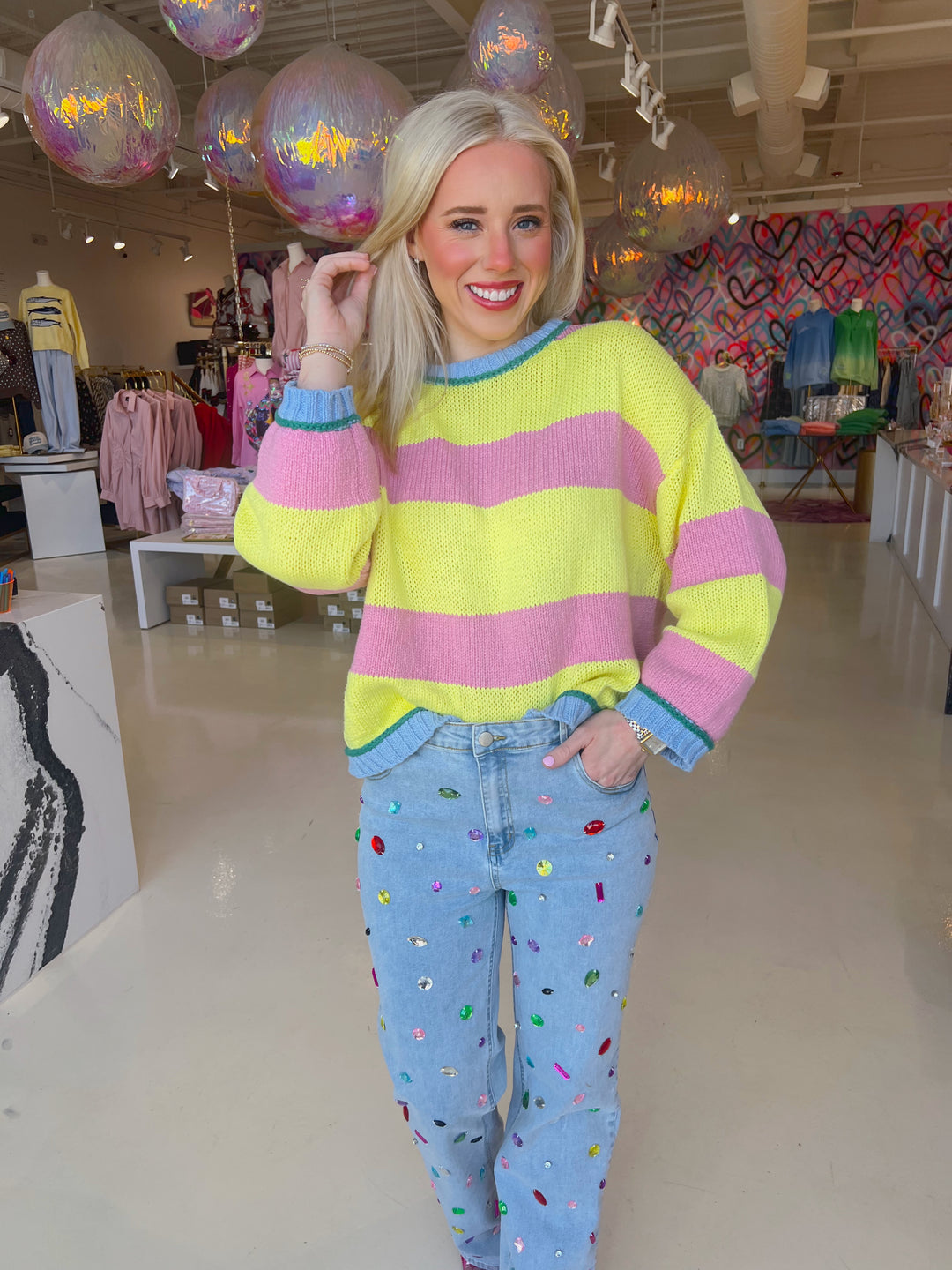 Mid Rise Rainbow Jewel Embellished Denim Jeans