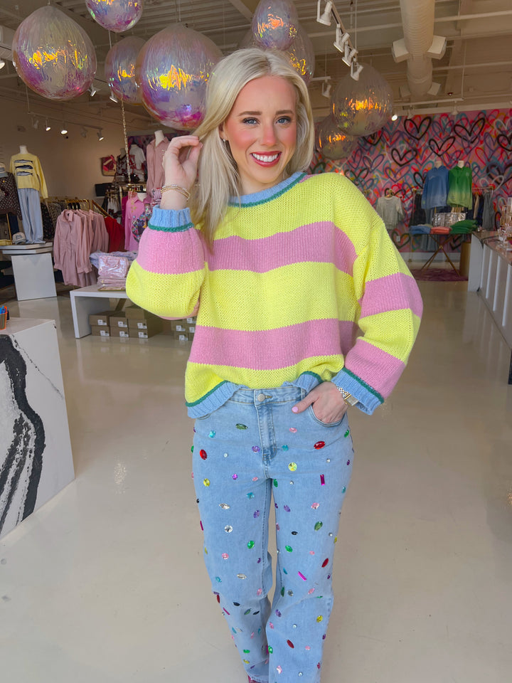 Mid Rise Rainbow Jewel Embellished Denim Jeans