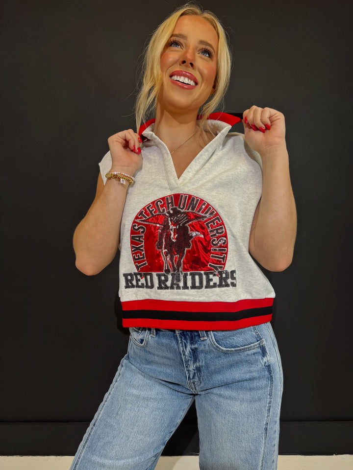 QOS Texas Tech Striped Collar Circular Mascot Tank