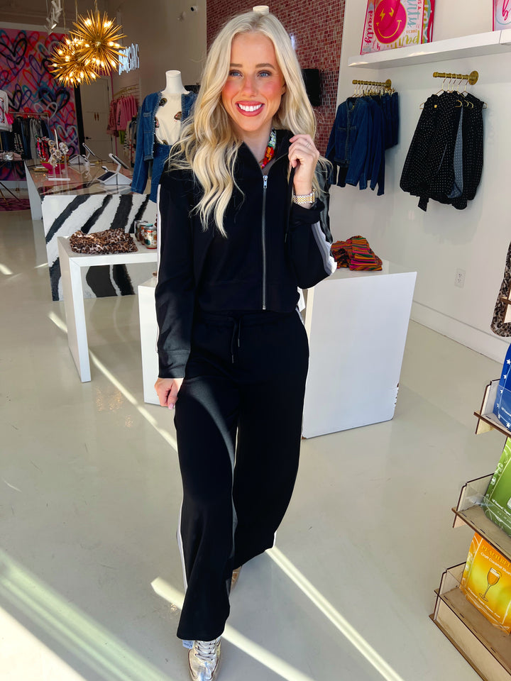 Black Cloud Fleece W/ Grey Stripes Zip Up Hoodie