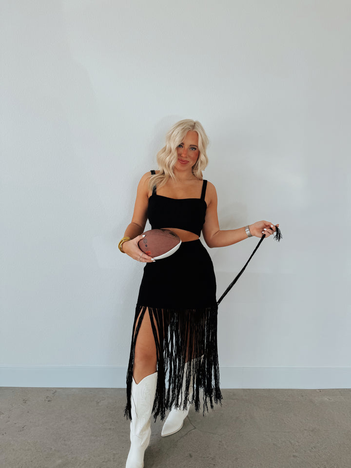 Take Me Out Black Fringe 2 Piece Set