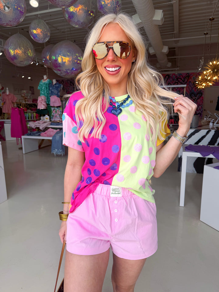 QOS Multi Colorblock Polka Dot Tee