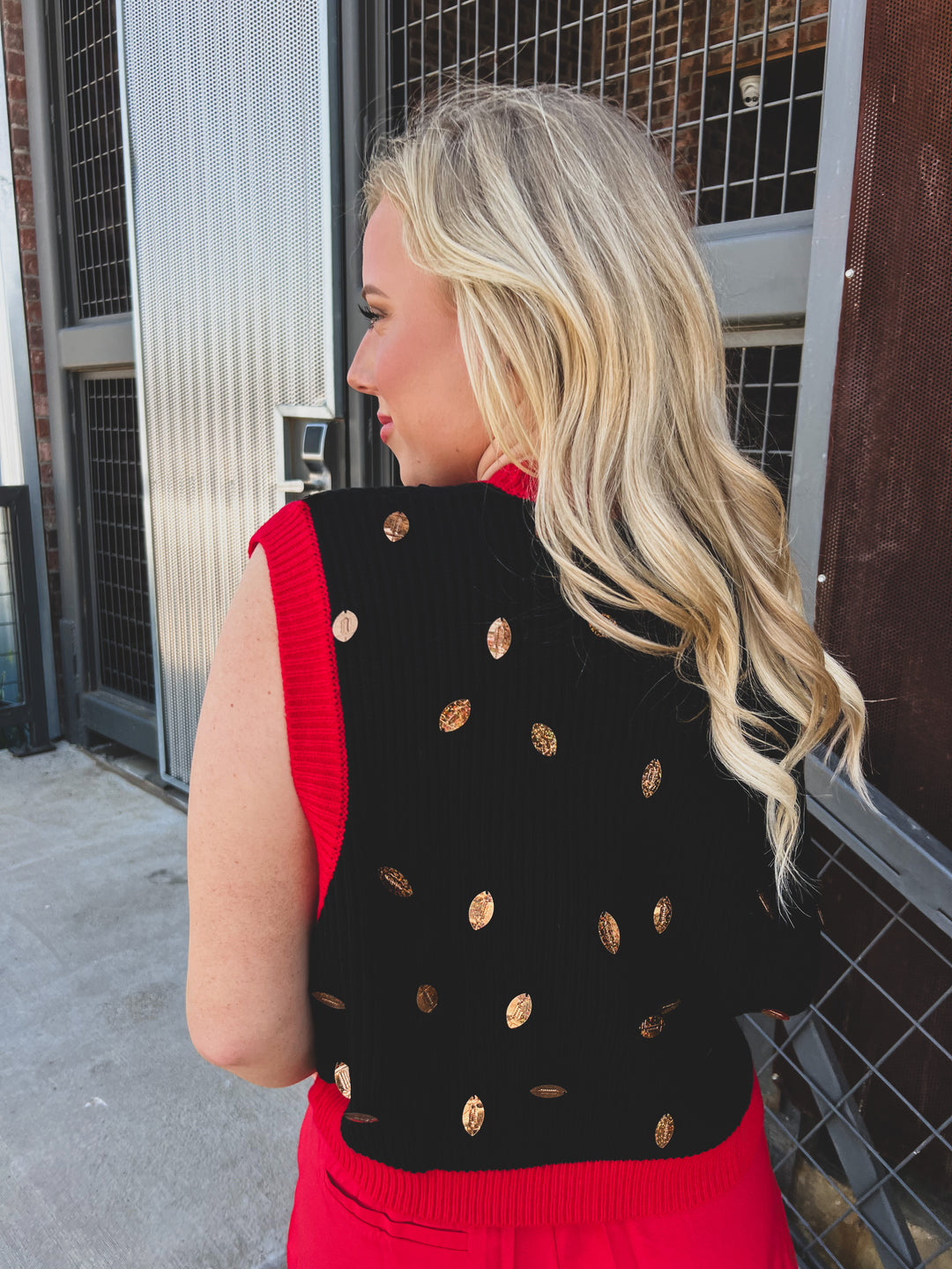 Black & Red Down Set Sparkle Sweater Vest
