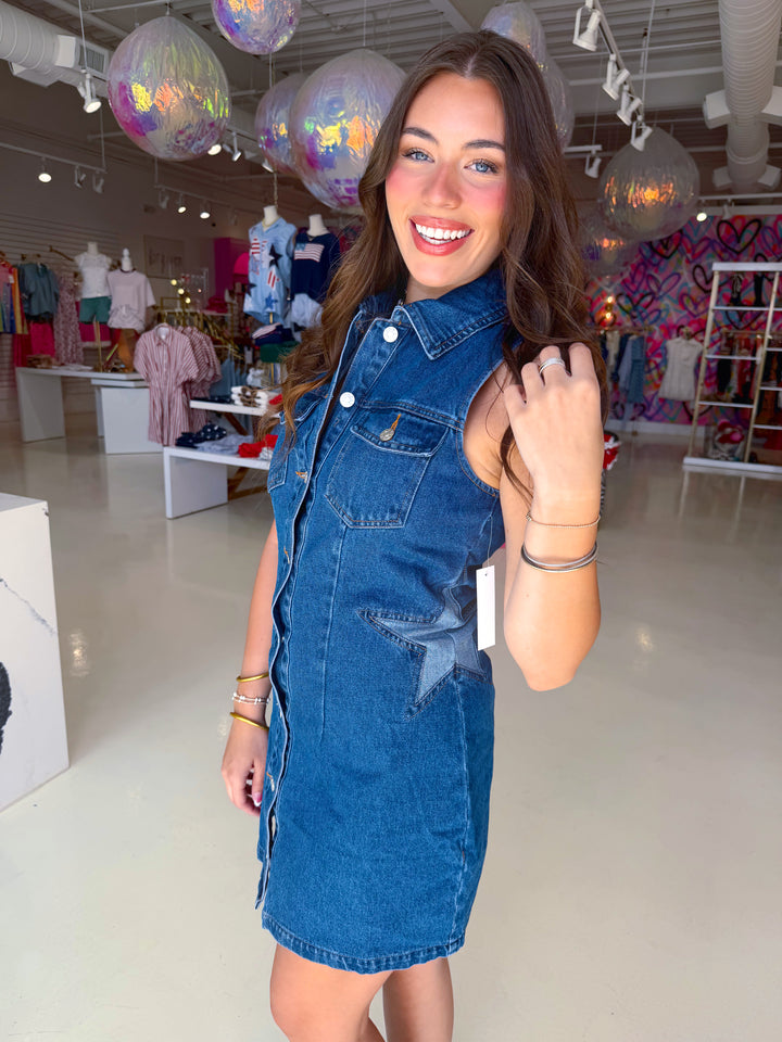 Star Detail Denim Dress