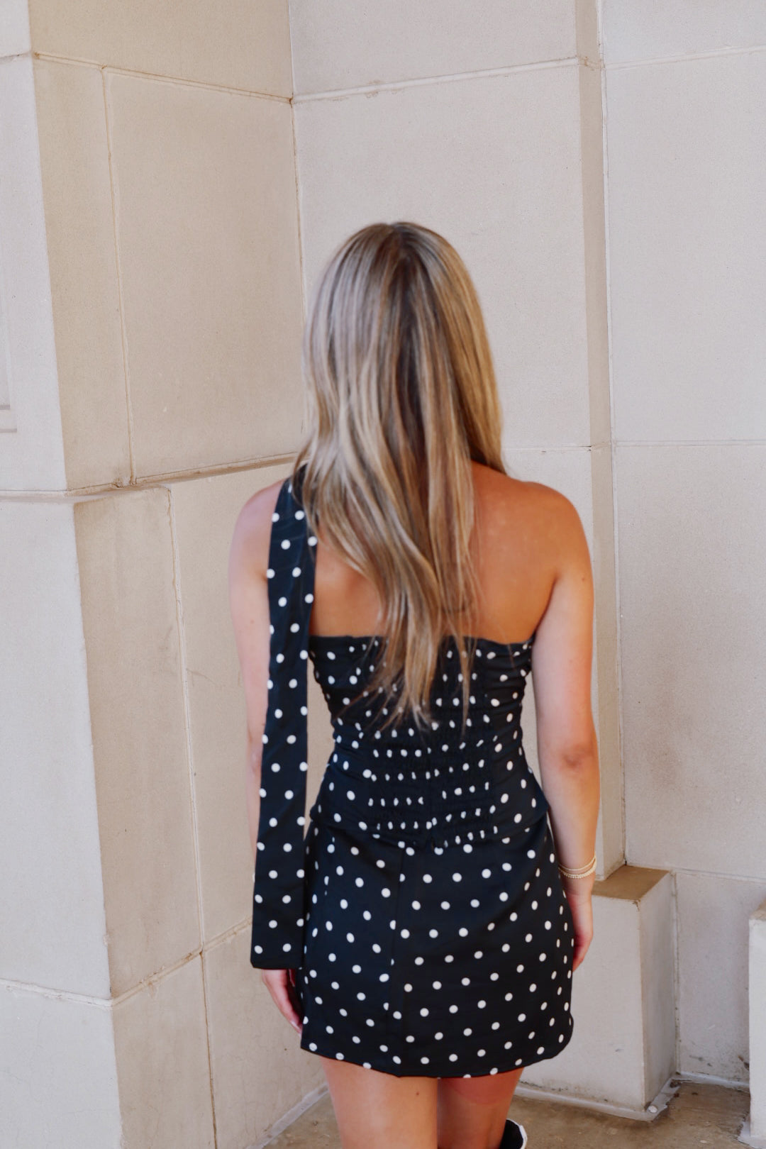 Black & White Halter Neck Polka Dot Top & Skirt Set
