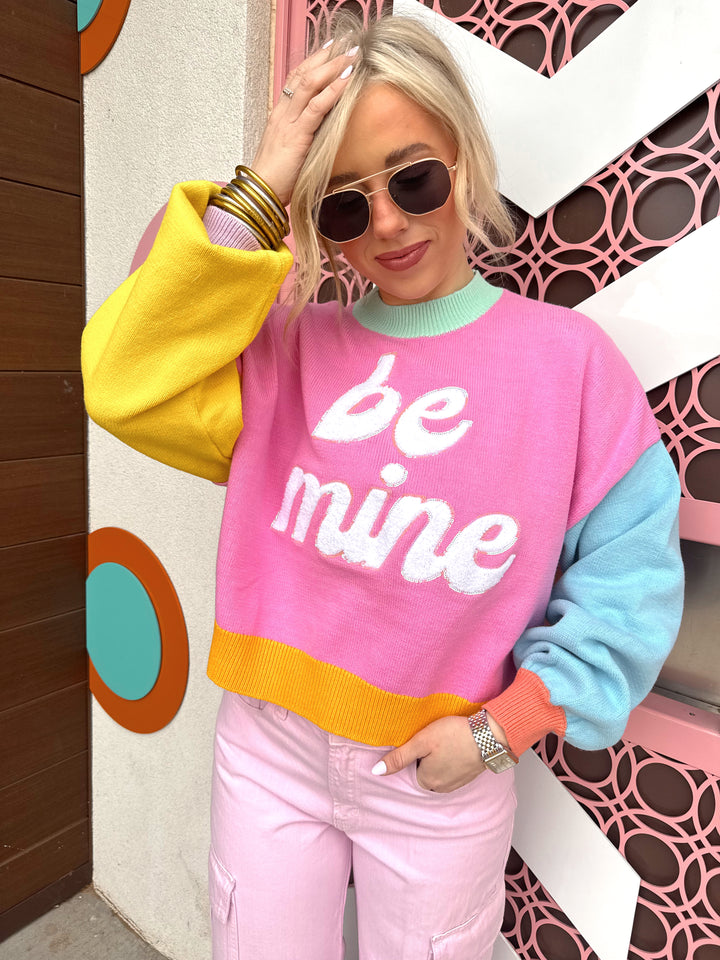 QOS Multi Pastel Colorblock Be Mine Sweater