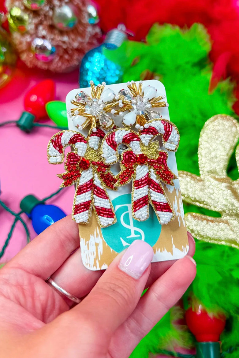 Beaded Candy Cane Drops | Red