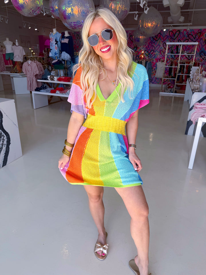 QOS Rainbow V Neck Dress