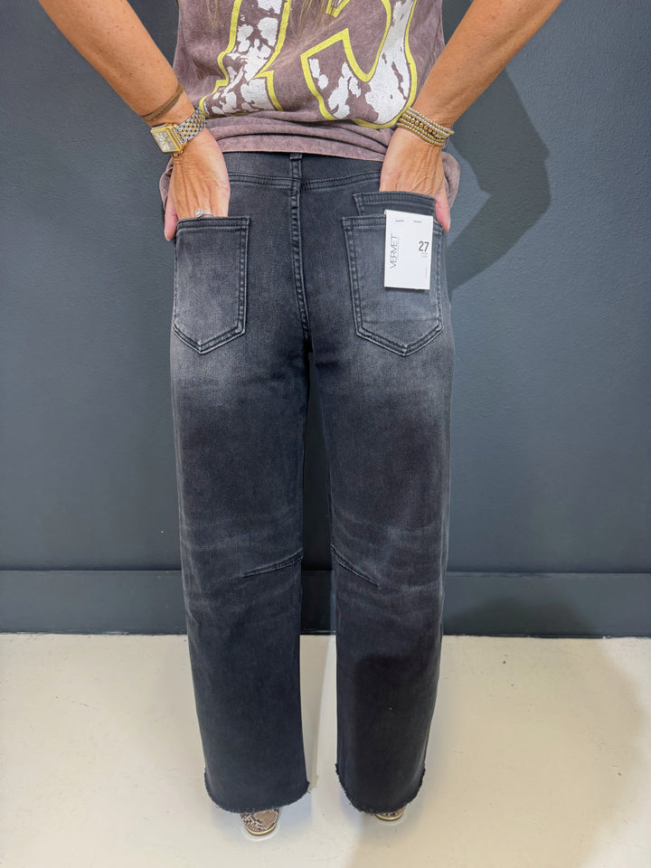 Black High Rise Barrel Jeans