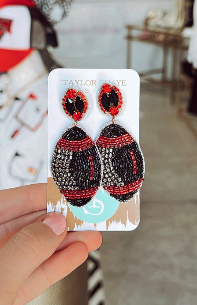Beaded Red and Black Football Earrings