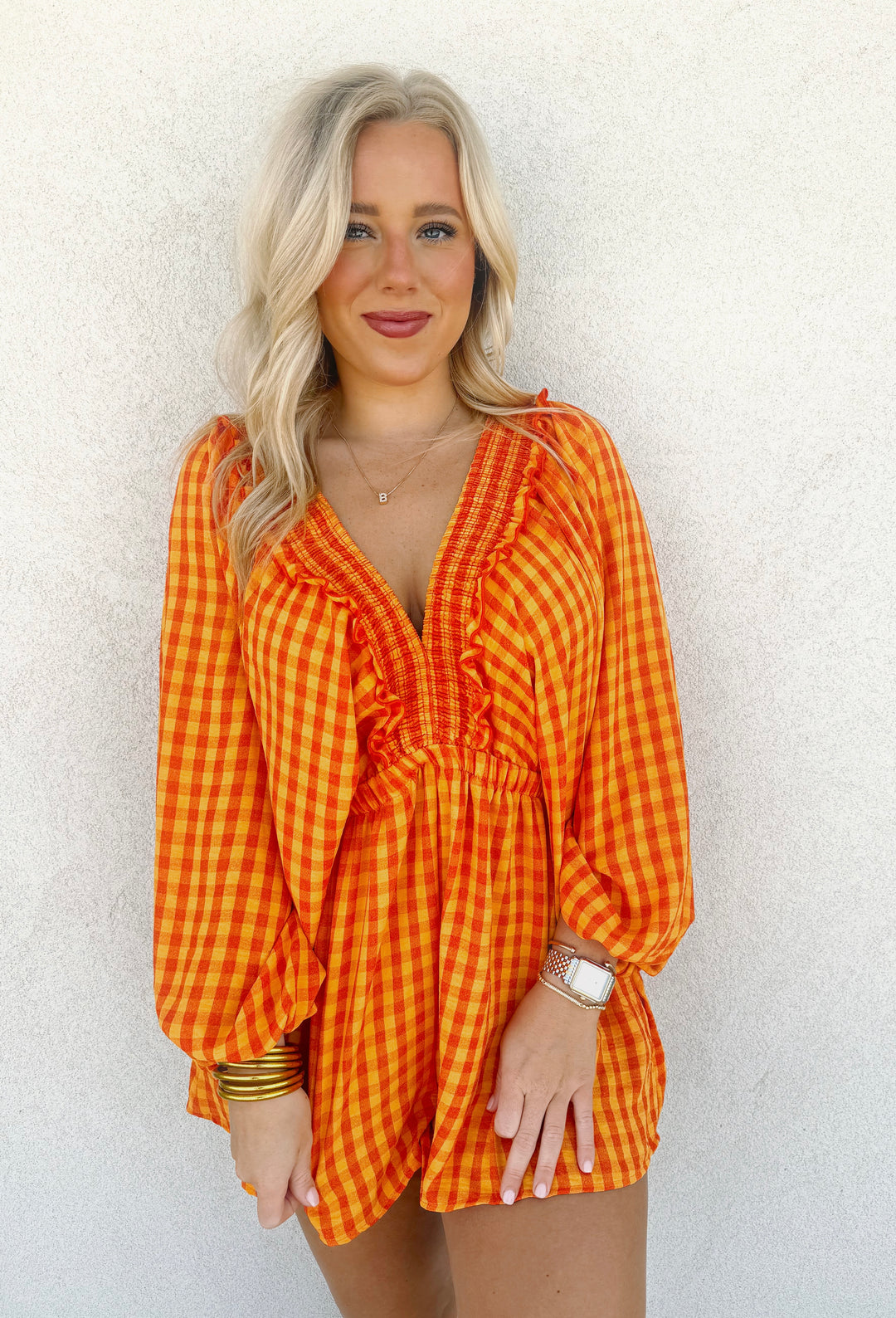 Sunset Checker Print Romper