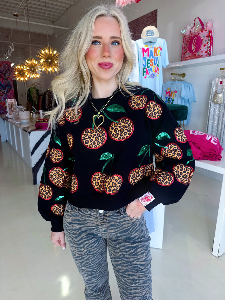 QOS Leopard Cherry Sweatshirt