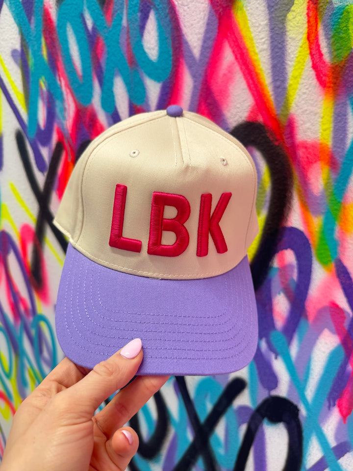 Hot Pink LBK Puff On Lavender/Cream Hat